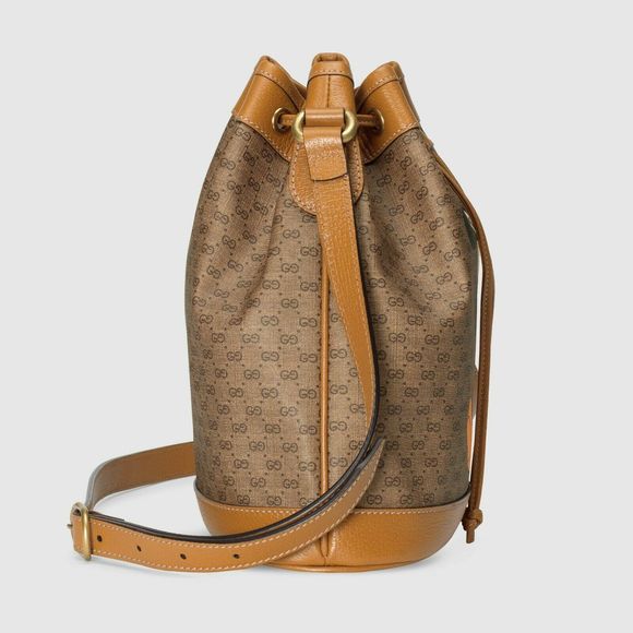 GUCCI GG Disney X Mickey Mouse Print Bucket Leather Tan Brown Italy Bag Mini NEW - Picture 4 of 16